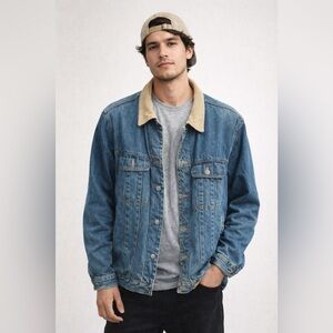 Canyon River Blues Men’s Denim Jacket – Corduroy Collar, Plaid Lined, Husky Fit